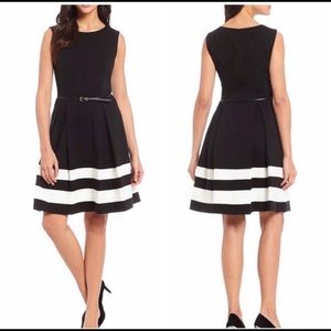 Calvin Klein Black and White Fit & Flare Dress